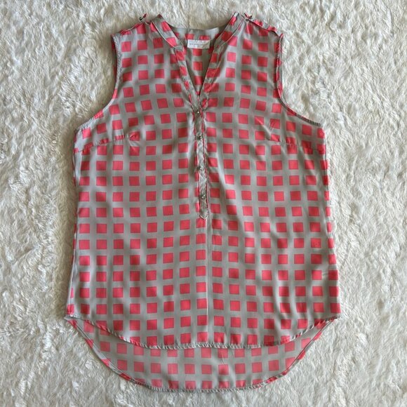 NWT Y2K New York & Company Sleeveless Blouse Pink/Gray Checkered Print - Medium - Picture 6 of 8